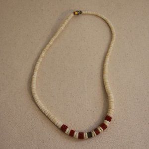 Vintage 1970s Puka Shell Coral Brass Necklace